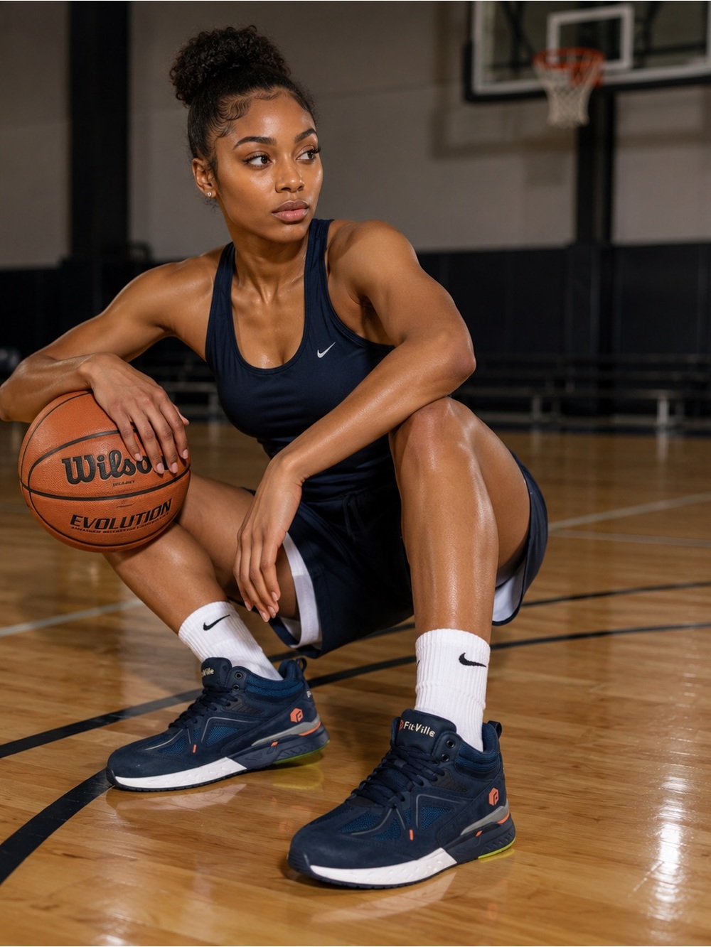Fitville Navy Athletic Basketball Shoes for Women - Performance Court Sneakers 9